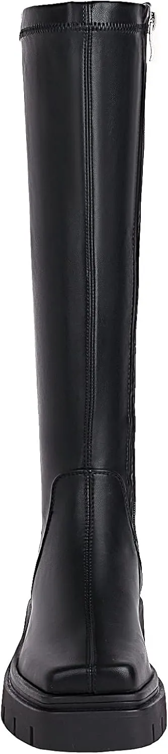 vivianly Women's Fashion Knee High Boots Chunky Block Heel Square Toe Zipper Long Boot