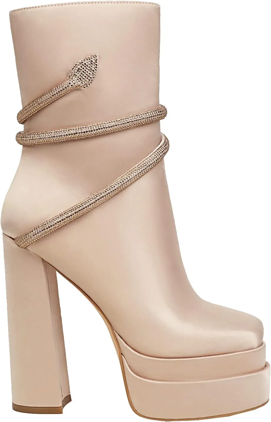 vivianly Women's Platform Mid Calf Boots Square Toe Chunky Heel Ankle Boots with Side Zipper Stretch Short Go Go Boot