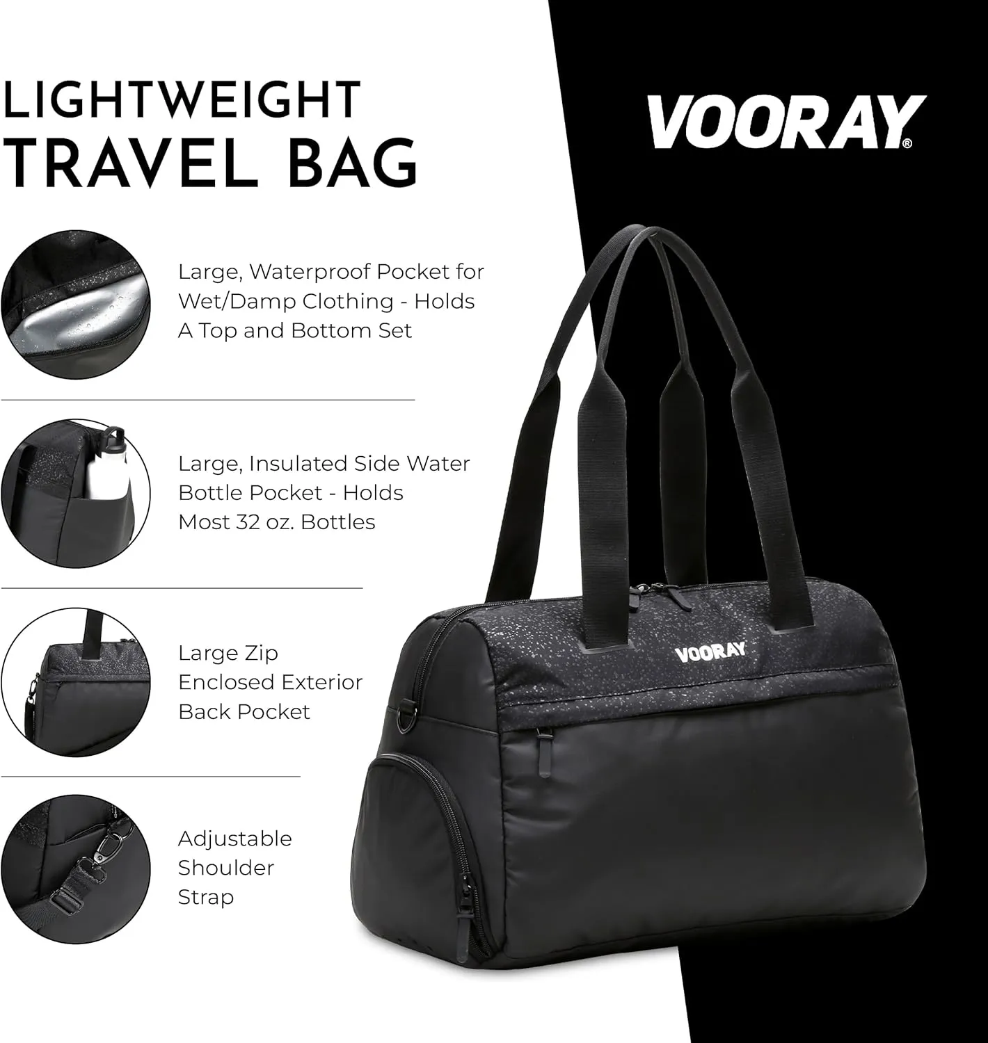 Vooray 25L Trainer Duffel Bag – Lightweight Travel Duffel for Women and Men with Shoe Pocket, Workout Bag, Weekender for Overnight, Football, Traveling, or Hospital Use