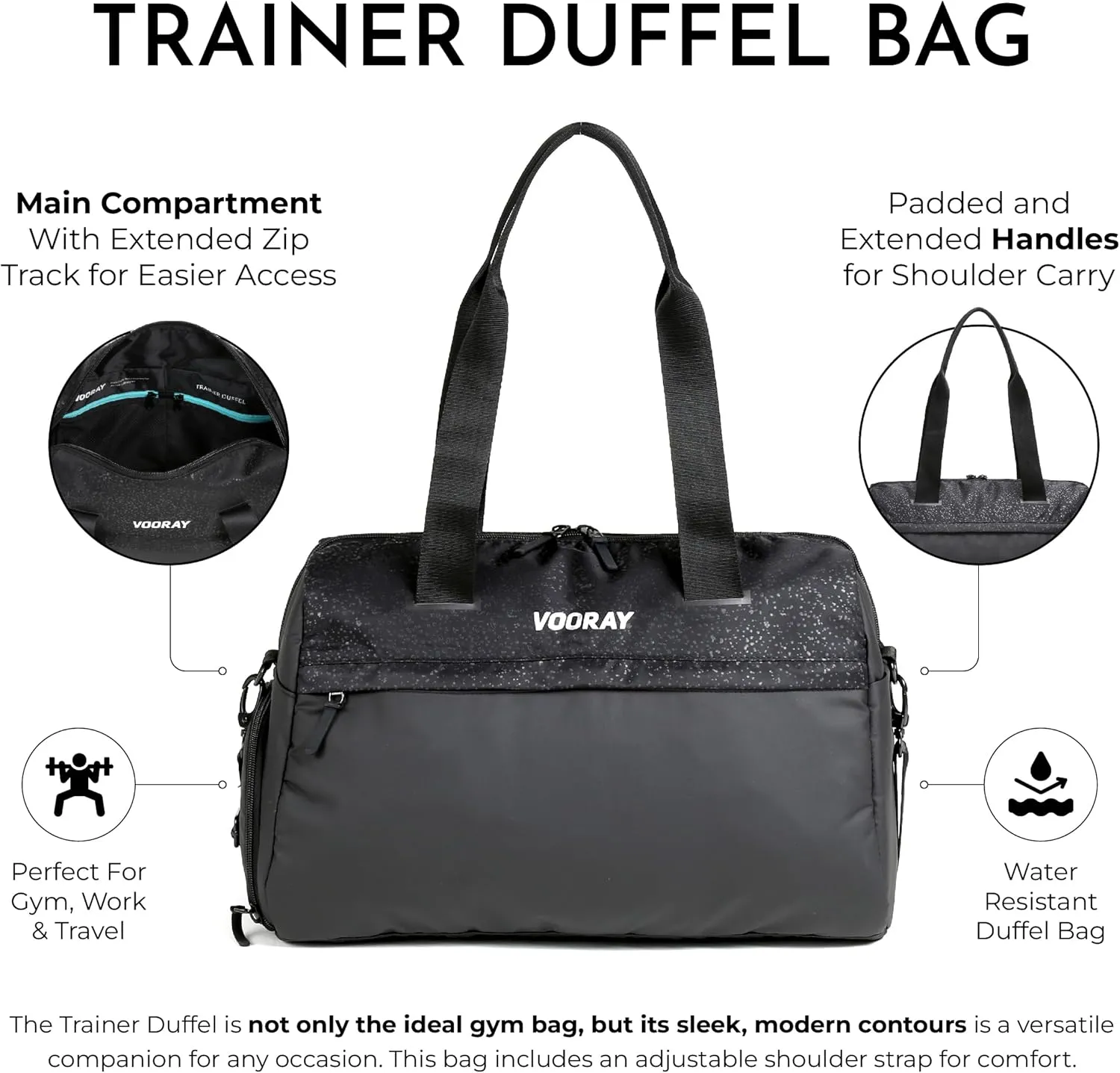 Vooray 25L Trainer Duffel Bag – Lightweight Travel Duffel for Women and Men with Shoe Pocket, Workout Bag, Weekender for Overnight, Football, Traveling, or Hospital Use