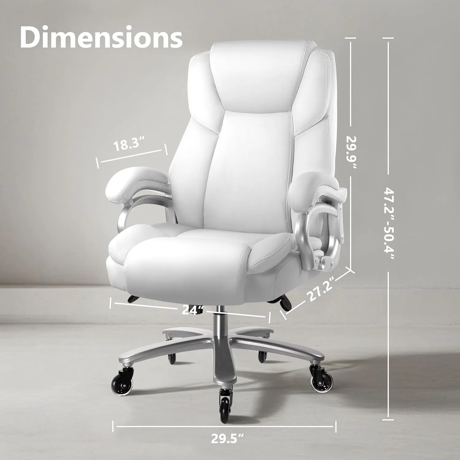 Waleaf 500lbs Big and Tall Office Chair, Heavy Duty Office Chair for Heavy People, Adjustable Ergonomic Lumbar Support Executive, Large High Back and Quiet Rubber Wheels