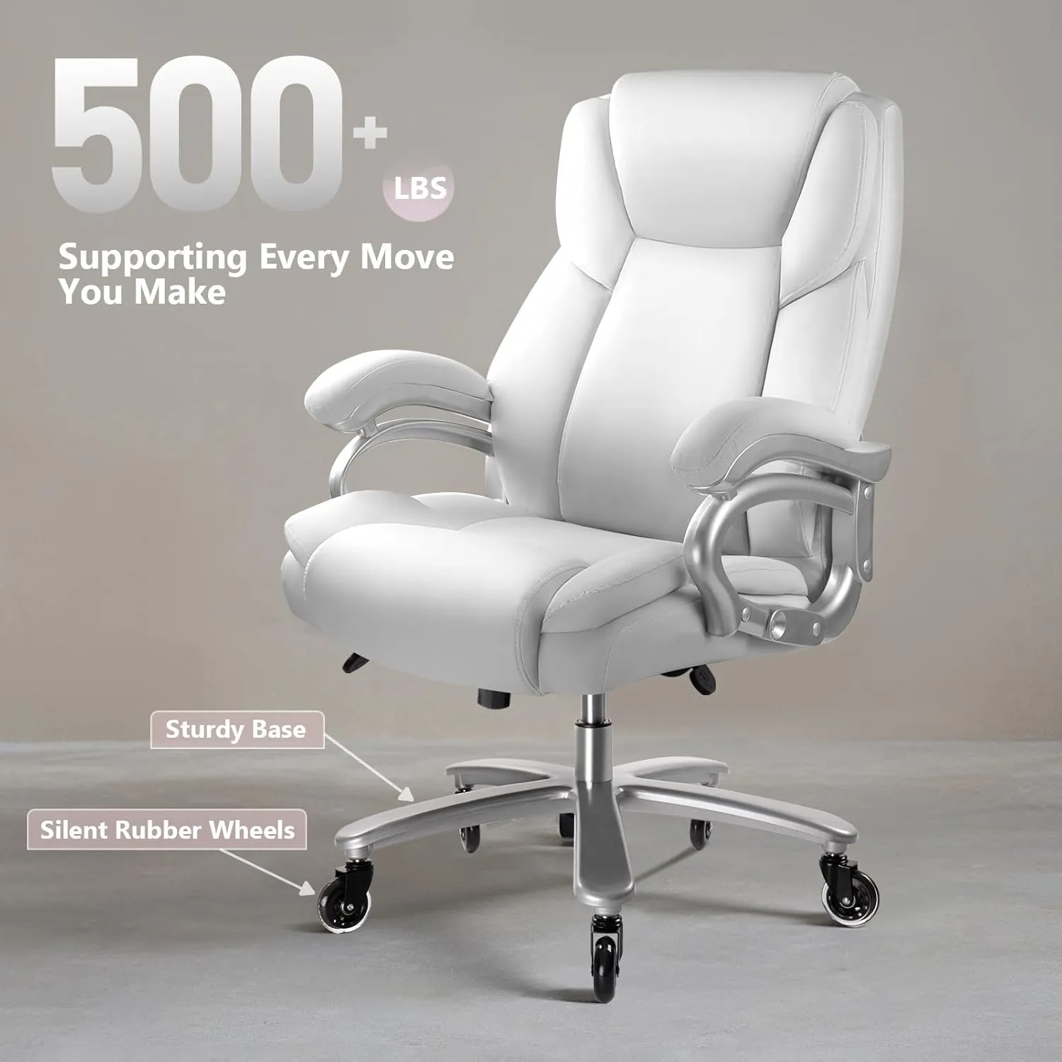 Waleaf 500lbs Big and Tall Office Chair, Heavy Duty Office Chair for Heavy People, Adjustable Ergonomic Lumbar Support Executive, Large High Back and Quiet Rubber Wheels
