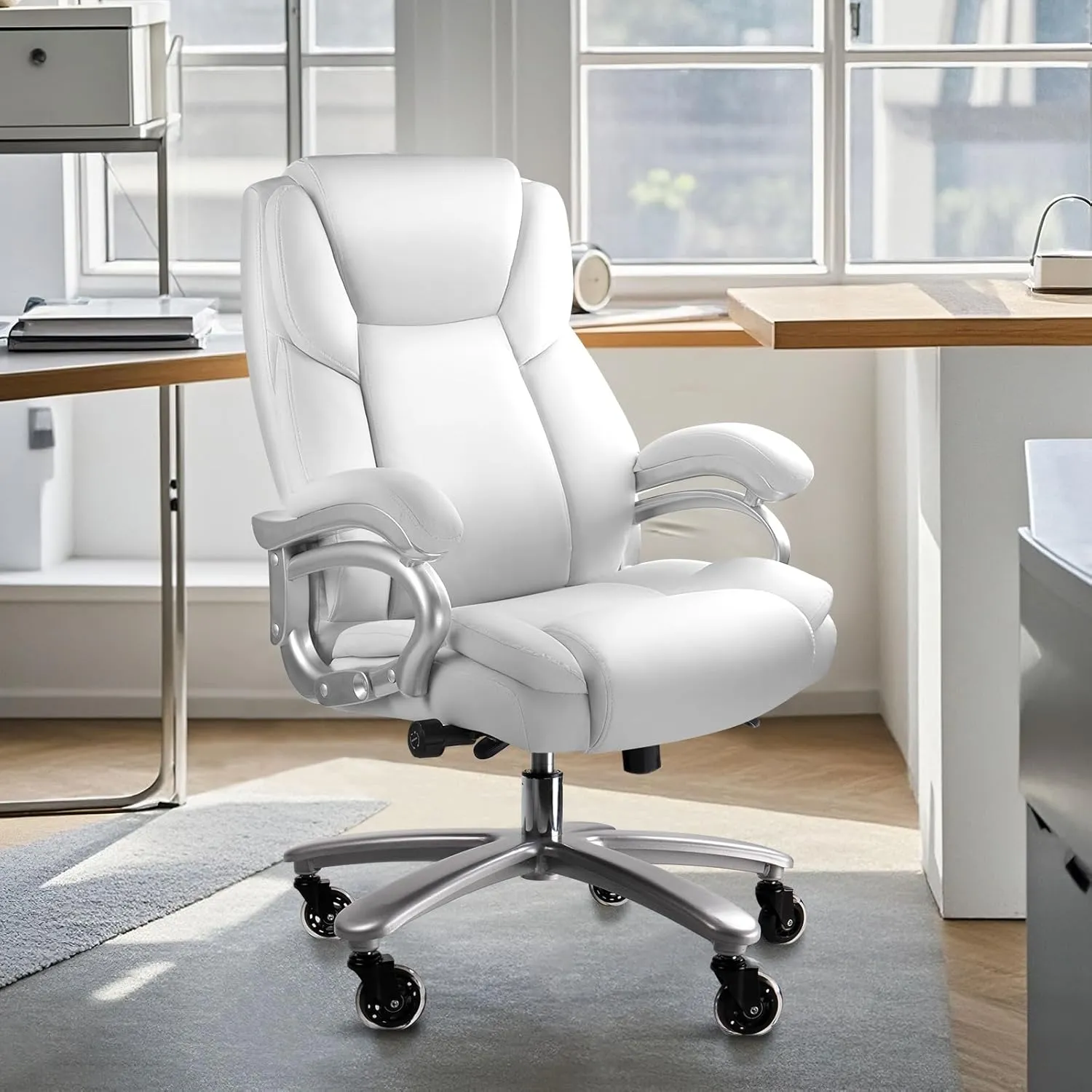 Waleaf 500lbs Big and Tall Office Chair, Heavy Duty Office Chair for Heavy People, Adjustable Ergonomic Lumbar Support Executive, Large High Back and Quiet Rubber Wheels
