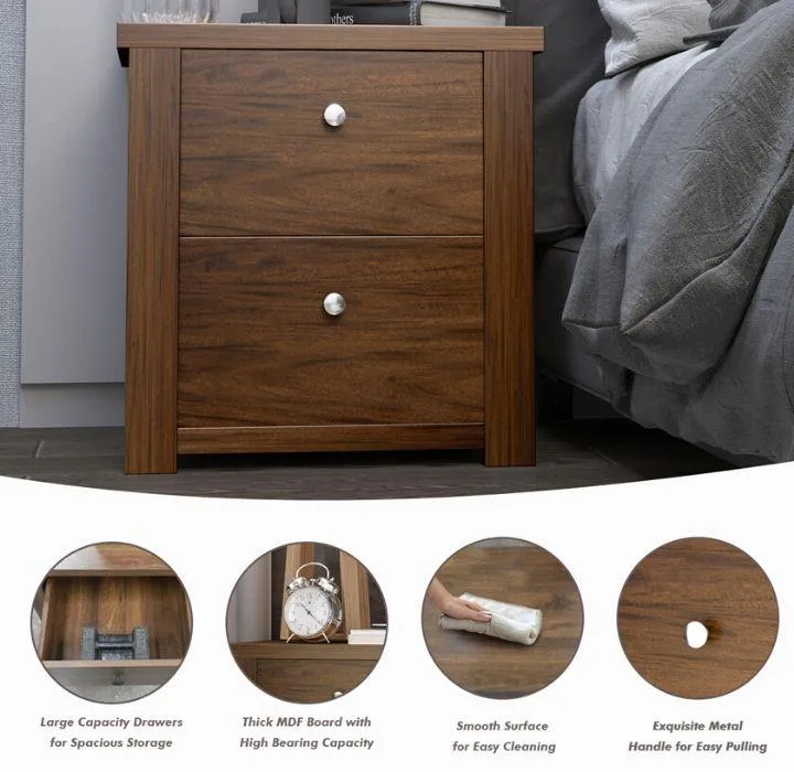 Walnut 2-Drawer Nightstands (Set of 2)