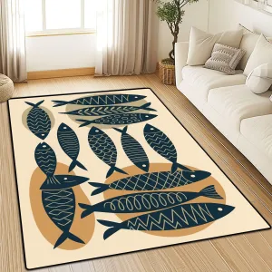 Washable Area Rug Collection Hand Drawn Cute Fish Flat Style Fish Body Icons for Print 4x5.3 Low Pile Throw Rug Non-Slip Non-Shedding Rug Indoor Carpet for Living Room Bedroom Kids Room Home Decor