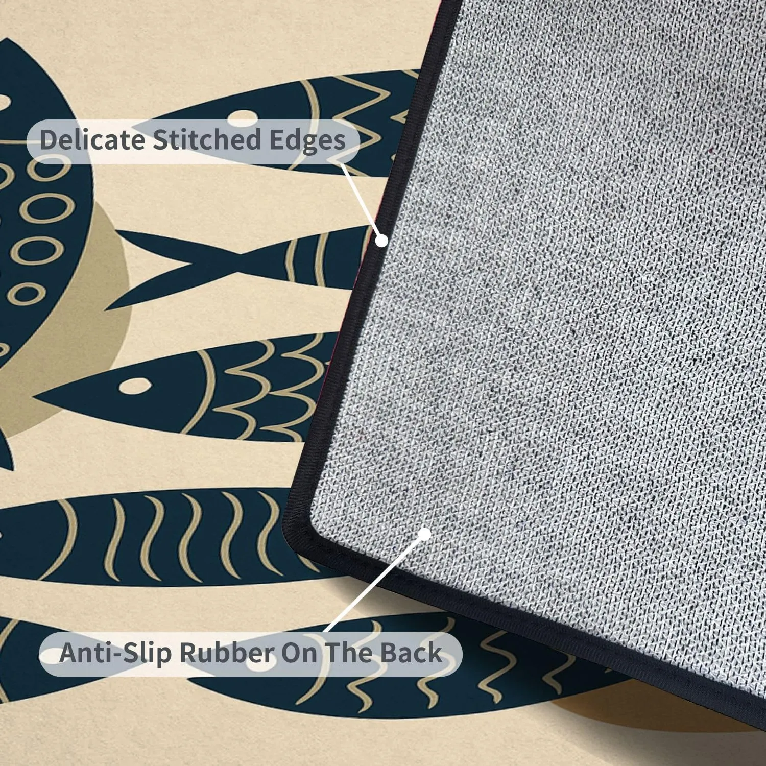 Washable Area Rug Collection Hand Drawn Cute Fish Flat Style Fish Body Icons for Print 4x5.3 Low Pile Throw Rug Non-Slip Non-Shedding Rug Indoor Carpet for Living Room Bedroom Kids Room Home Decor