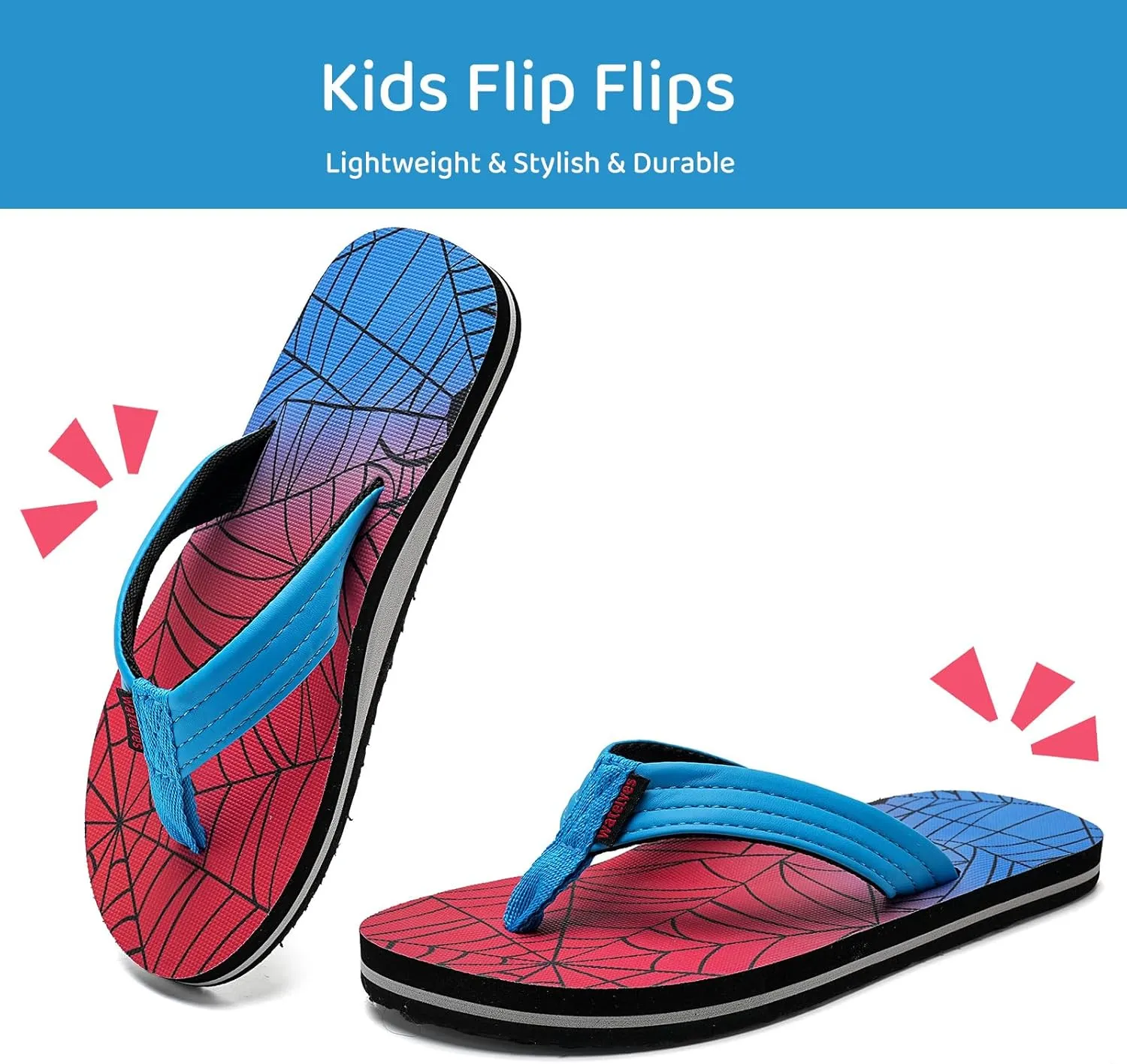 WateLves Kids Flip Flops Boys Girls Sandals Youth Big Kid Summer Slip on Thong Slide Sandals for Beach Pool Shower Little/Big Kid