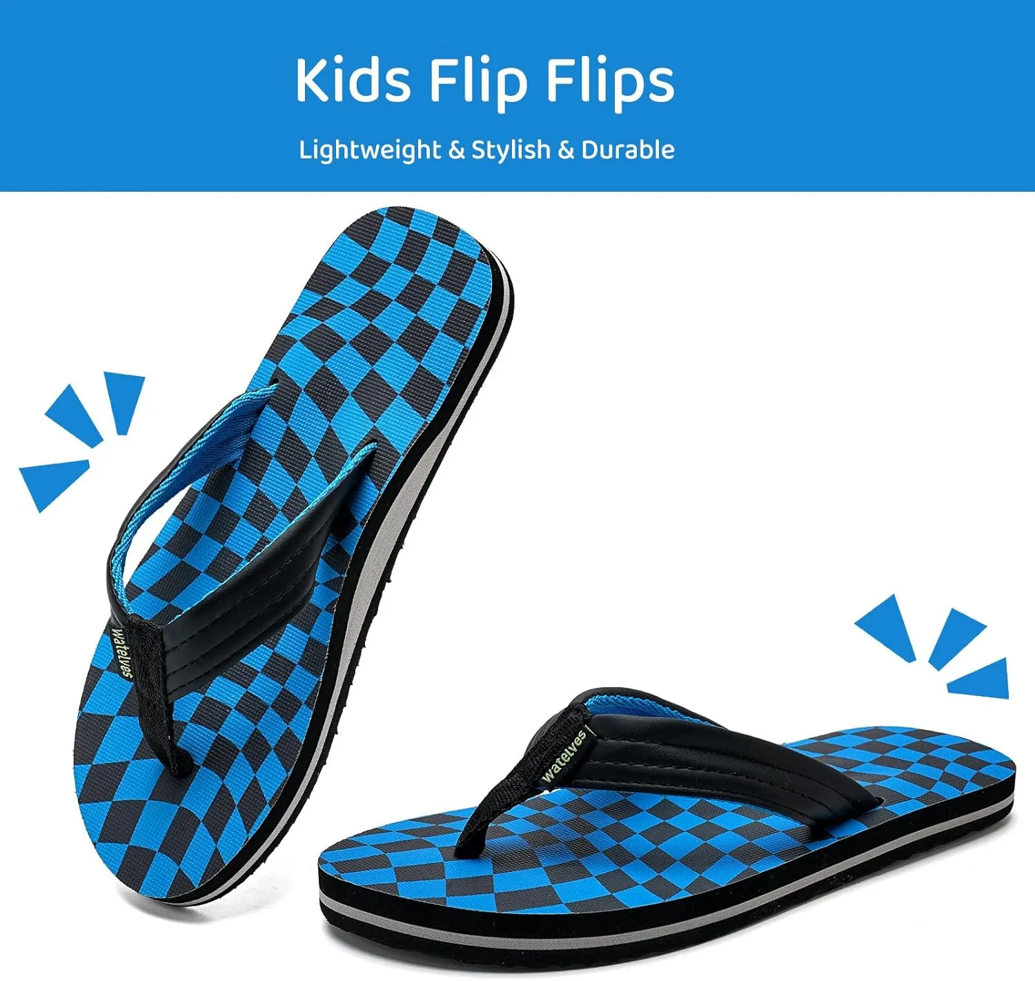 WateLves Kids Flip Flops Boys Girls Sandals Youth Big Kid Summer Slip on Thong Slide Sandals for Beach Pool Shower Little/Big Kid