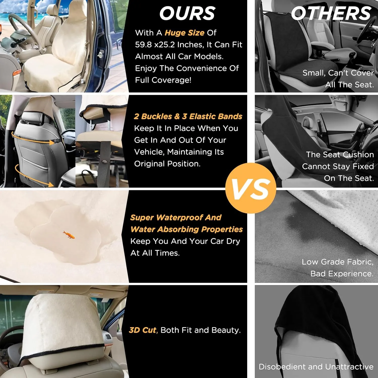 Waterproof Seat Cover Towel, 2PCS Premium Sweat Carseat Protector, Perfect for Universal Anti-Slip Car Truck SUV Seat, Great for Surfing Yoga Gym Workout, Tan