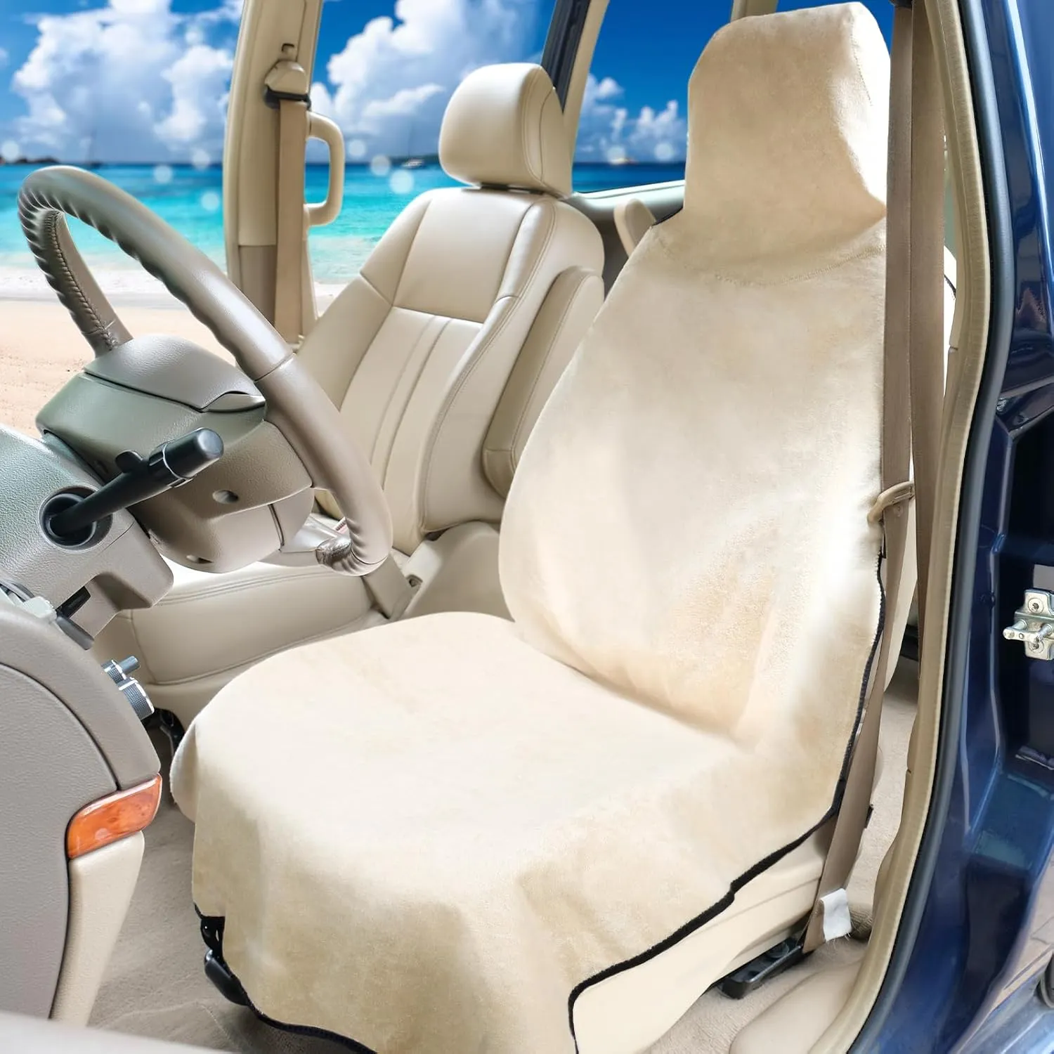 Waterproof Seat Cover Towel, 2PCS Premium Sweat Carseat Protector, Perfect for Universal Anti-Slip Car Truck SUV Seat, Great for Surfing Yoga Gym Workout, Tan