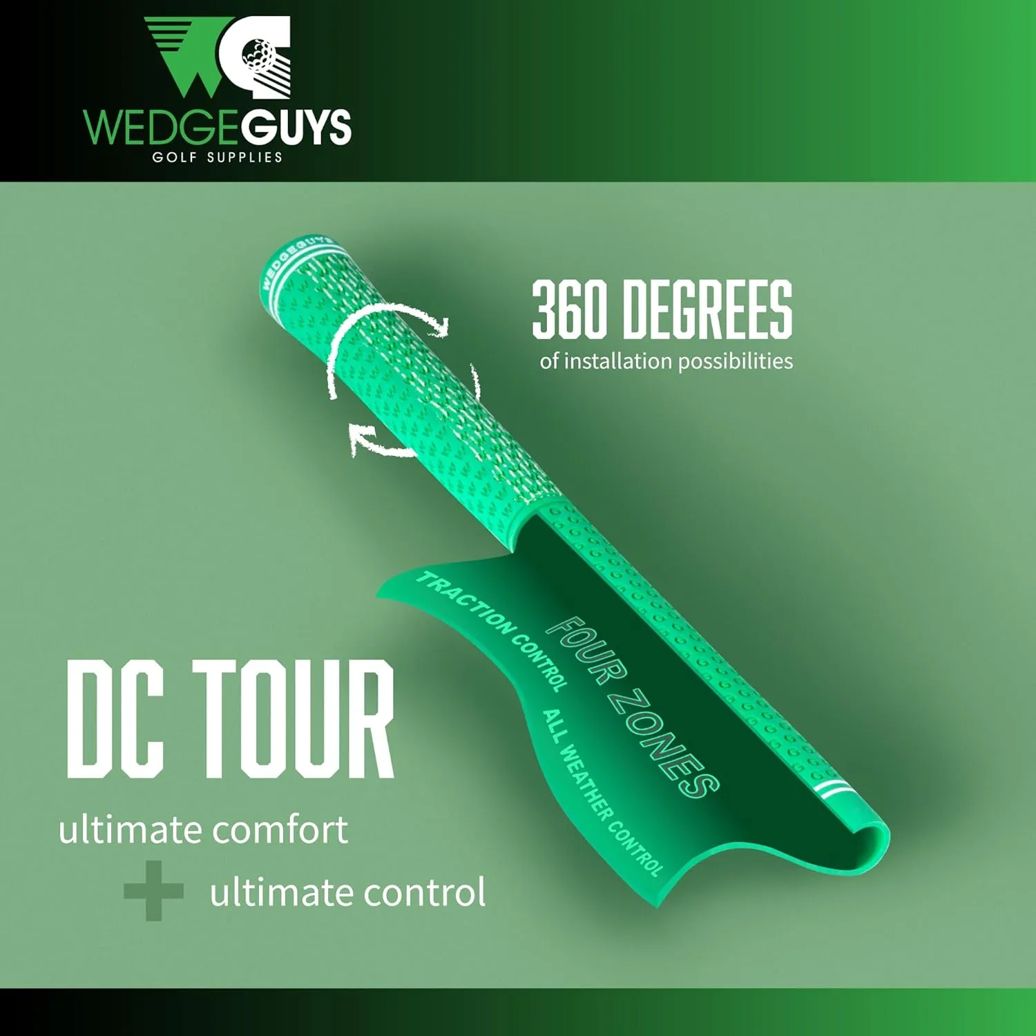 Wedge Guys DC Tour Golf Grips – 4 Grip Zones for Supreme Comfort & Control - All-Weather Performance Golf Club Grips Replacement for Regripping Wedges Drivers Irons Woods Hybrids, Midsize or Standard