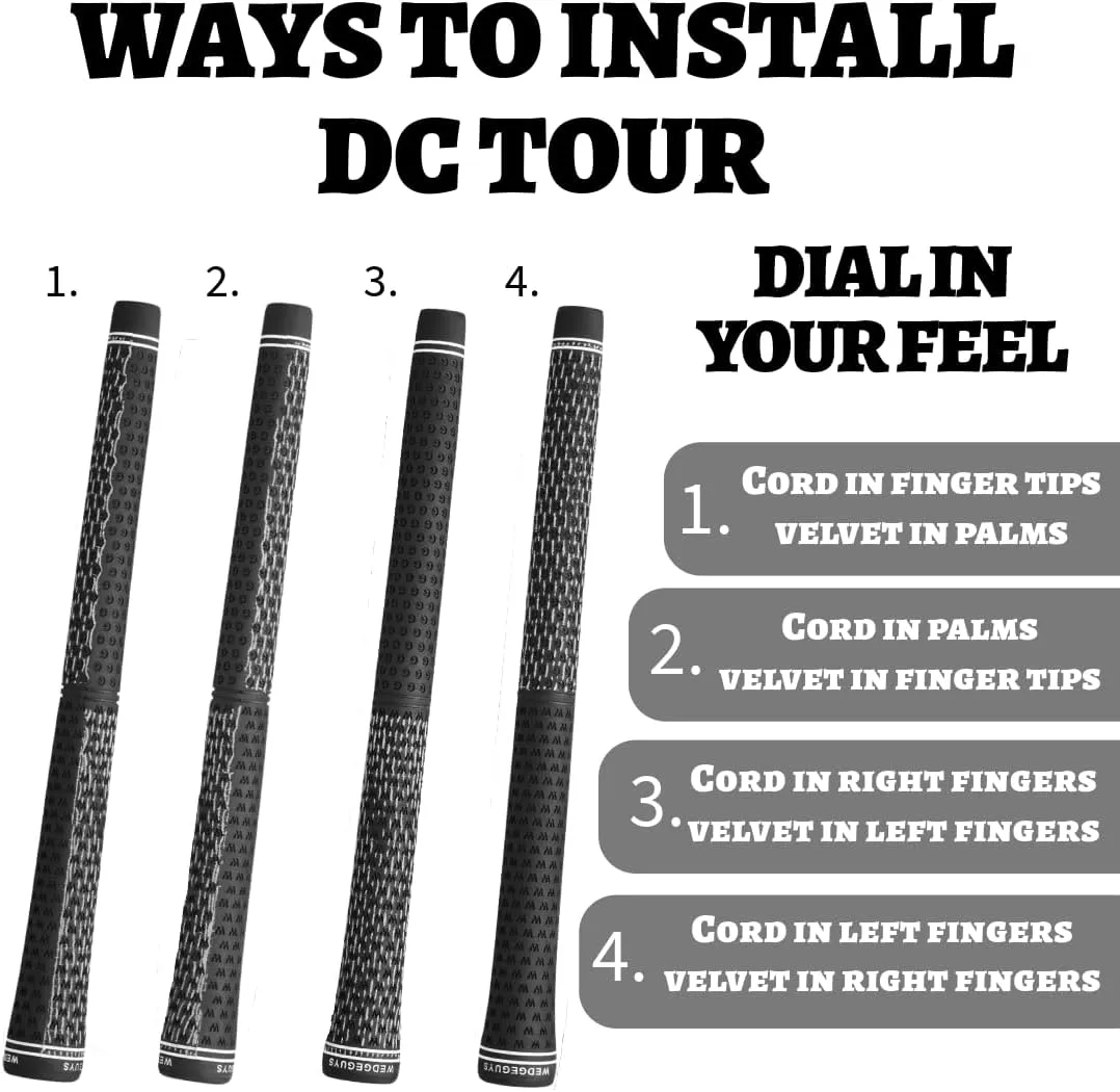 Wedge Guys DC Tour Golf Grips – 4 Grip Zones for Supreme Comfort & Control - All-Weather Performance Golf Club Grips Replacement for Regripping Wedges Drivers Irons Woods Hybrids, Midsize or Standard
