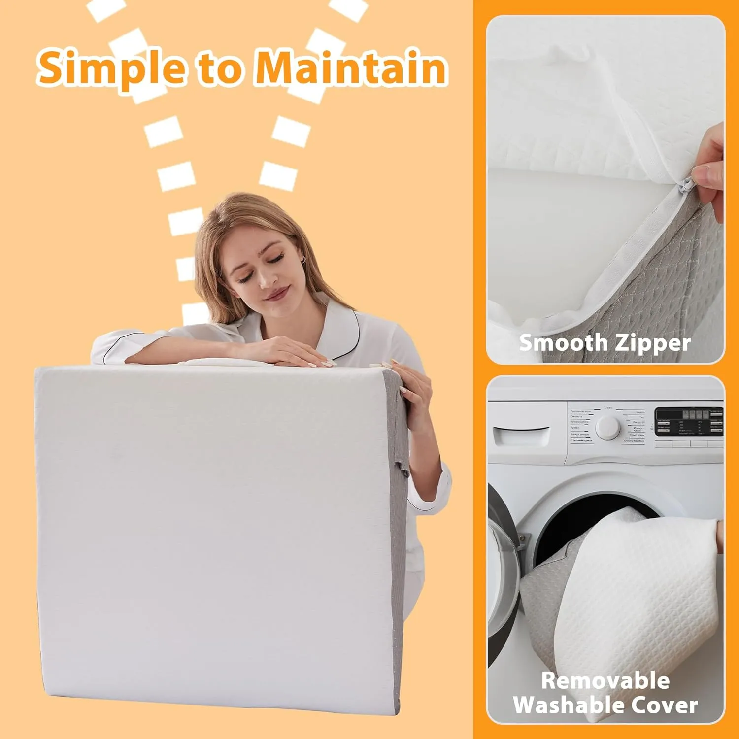 Wedge Pillow for Acid Reflux, Bed Wedge Pillow for Headboard 10", Pillow Wedge for Back Pain Relief, Post Surgery, Elevated Pillows for Sleeping, Snoring, Triangle Pillow with Cover, White