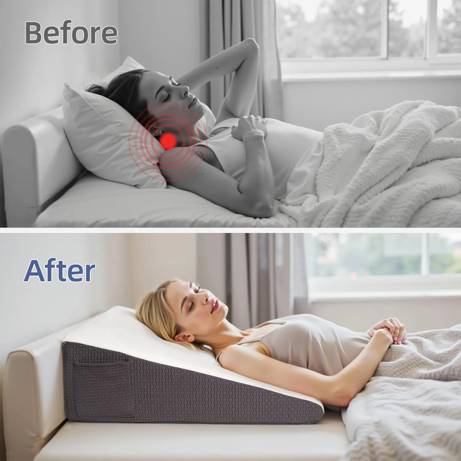 Wedge Pillow for Headboard, 10’’ Triangle Elevated Bed Wedge Pillow for Acid Reflux Relief, Sleeping, Post Surgery, Back Pain Relief, Snoring, Soft Memory Foam Top & Washable Breathable Cover, Grey
