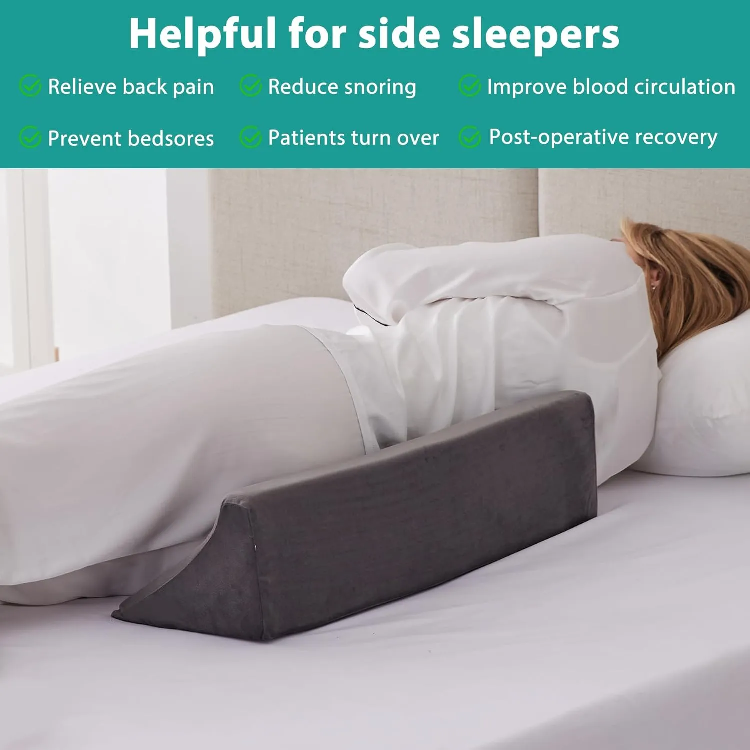 Wedge Pillow for Side Sleeping, Comfort Foam Back Pillow for Side Sleeper, Bed Wedges & Body Positioners for After Surgery, Pregnancy Support, Back Pain, Preventing Bedsores, Short Plush