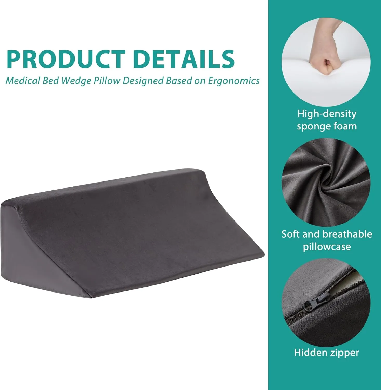 Wedge Pillow for Side Sleeping, Comfort Foam Back Pillow for Side Sleeper, Bed Wedges & Body Positioners for After Surgery, Pregnancy Support, Back Pain, Preventing Bedsores, Short Plush
