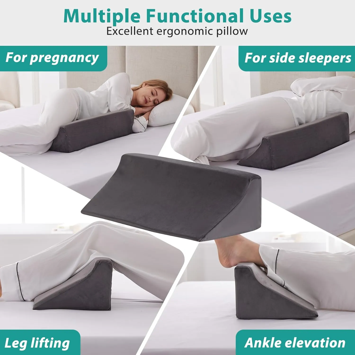Wedge Pillow for Side Sleeping, Comfort Foam Back Pillow for Side Sleeper, Bed Wedges & Body Positioners for After Surgery, Pregnancy Support, Back Pain, Preventing Bedsores, Short Plush