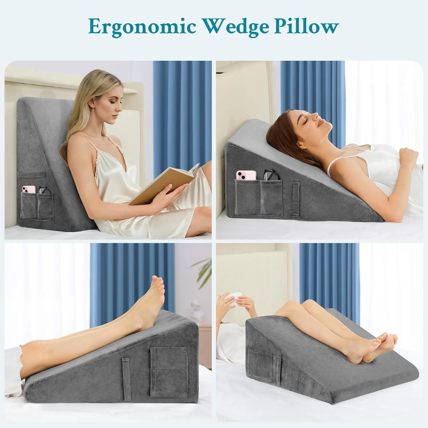 Wedge Pillow for Sleeping, 12" Bed Wedge Pillow for After Surgery, Triangle Pillow Wedge for Heartburn, Acid Reflux, GERD, Back Pain Relief, Neck Pain, Soft & Cooling Memory Foam Top