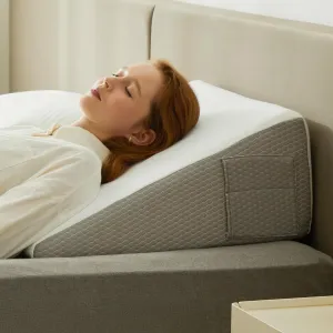 Wedge Pillow for Sleeping, 8 inch Bed Wedge Pillow, Elevated Body Pillow for Back Support, Acid Reflux, Leg, Neck Pain, Snoring, Triangle Pillow Wedge - Cooling Memory Foam Top, White/Grey