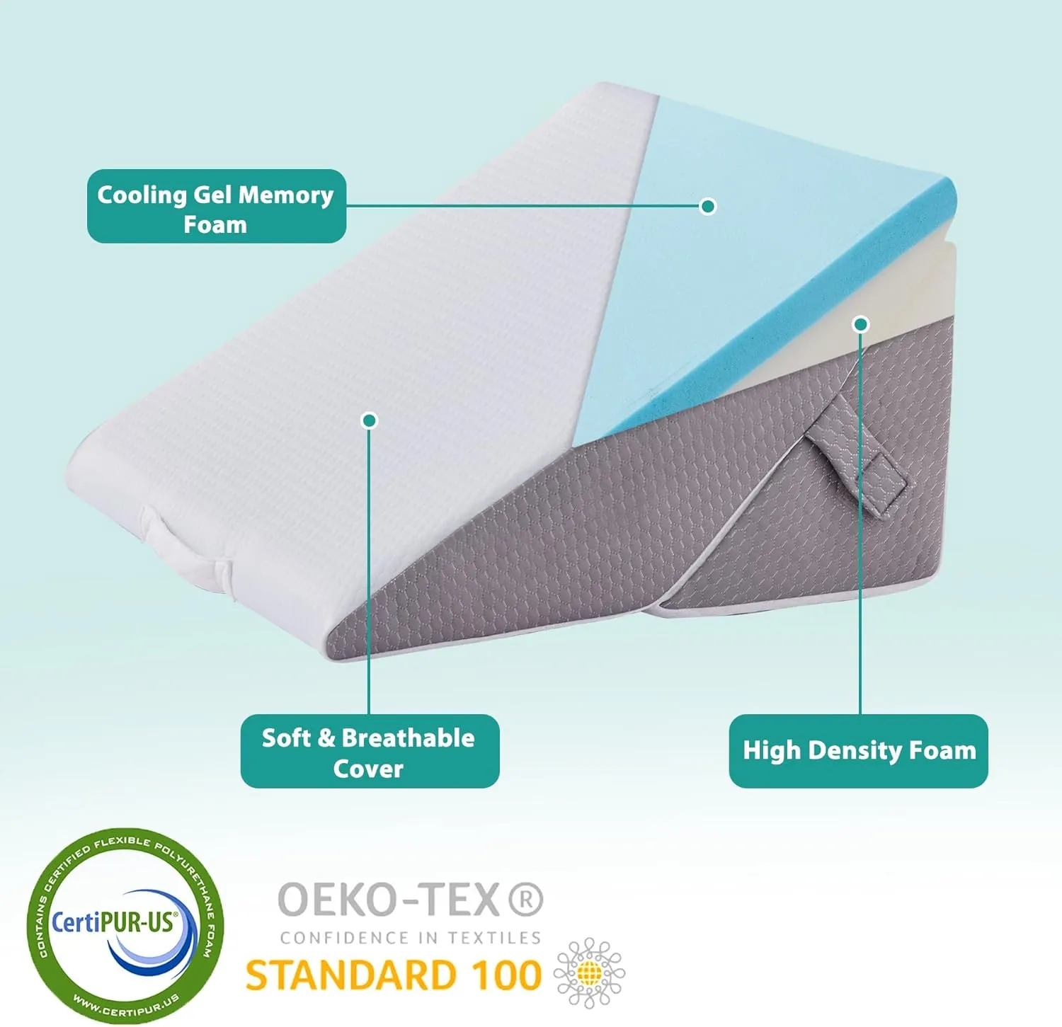 Wedge Pillow for Sleeping, Adjustable 9&12 Inch Foldable Bed Wedge Pillow Set, Orthopedic Memory Foam Triangle Pillows Wedge, 7-in-1 Elevated Pillows for Leg and Back Support, White/Grey
