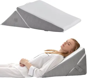 Wedge Pillow for Sleeping, Adjustable 9&12 Inch Foldable Bed Wedge Pillow Set, Orthopedic Memory Foam Triangle Pillows Wedge, 7-in-1 Elevated Pillows for Leg and Back Support, White/Grey