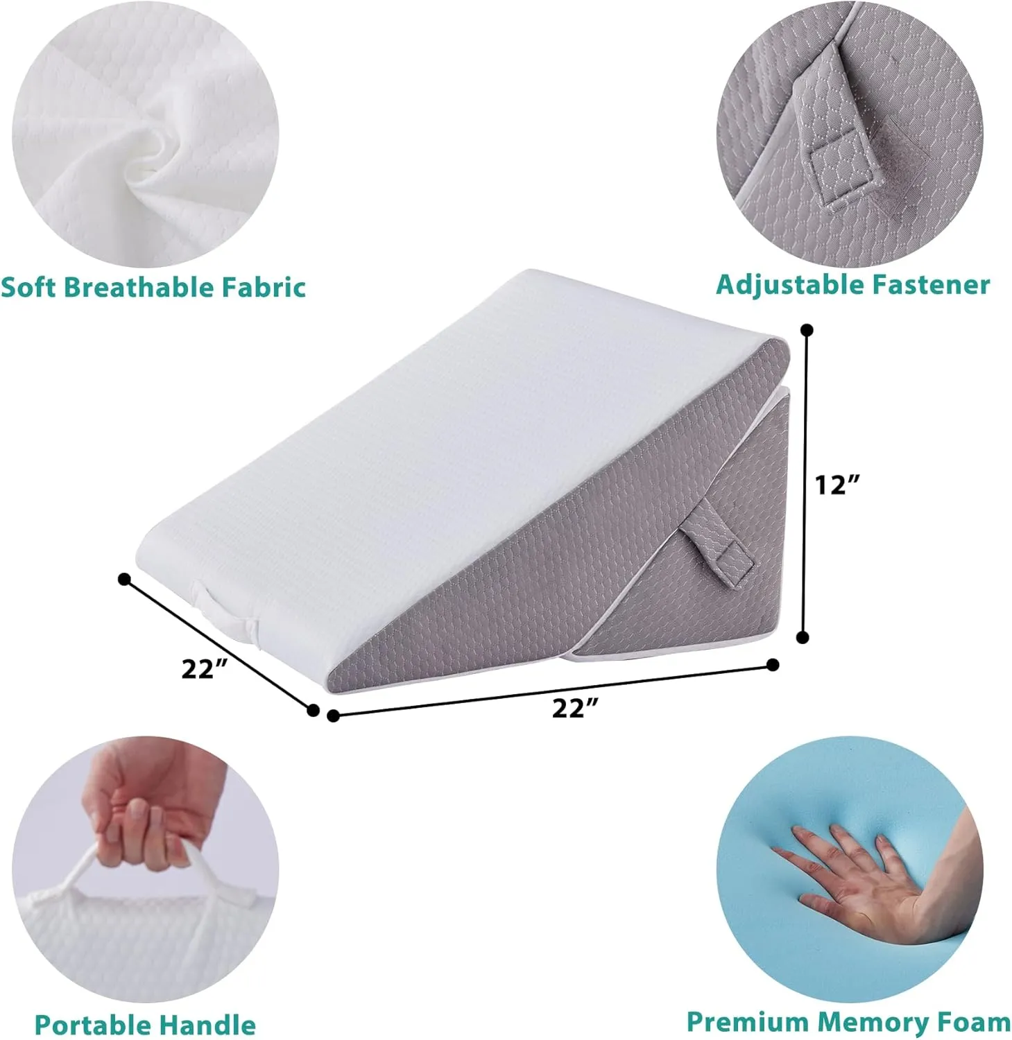 Wedge Pillow for Sleeping, Adjustable 9&12 Inch Foldable Bed Wedge Pillow Set, Orthopedic Memory Foam Triangle Pillows Wedge, 7-in-1 Elevated Pillows for Leg and Back Support, White/Grey