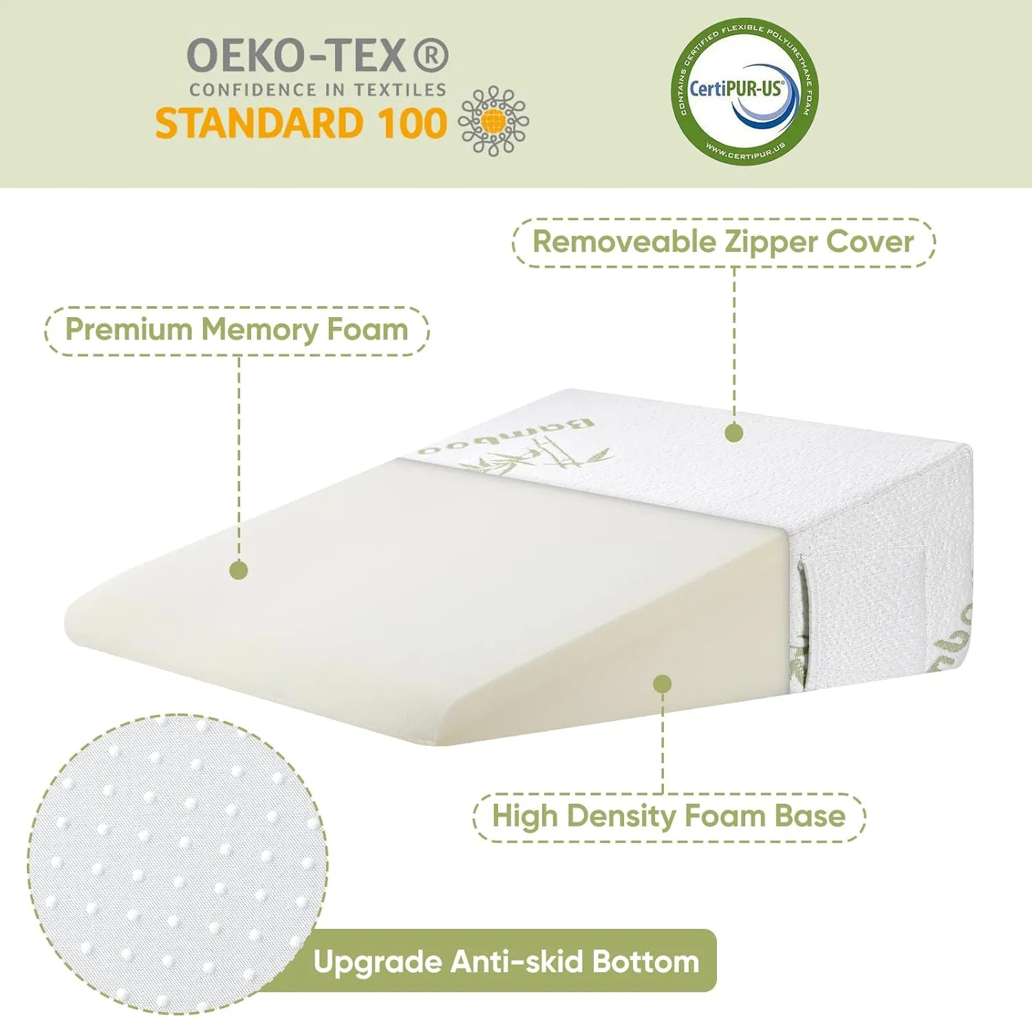 Wedge Pillow for Sleeping After Surgery 7.5" Bed Wedge Pillow with Memory Foam Top, Help with Acid Reflux Heartburn Snore Back Leg Knee Pain, Soft Comfortable, Breathable Machine Wash Cover