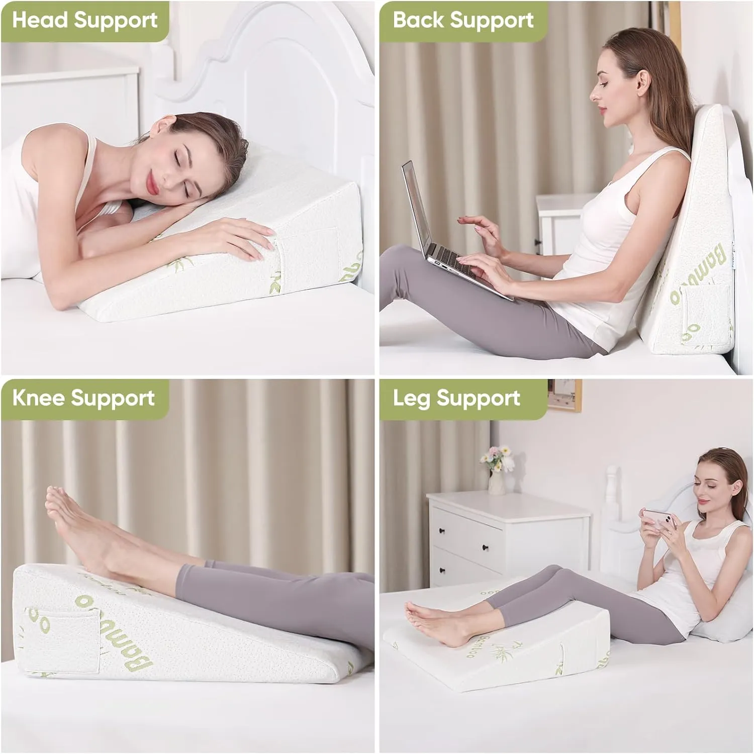 Wedge Pillow for Sleeping After Surgery 7.5" Bed Wedge Pillow with Memory Foam Top, Help with Acid Reflux Heartburn Snore Back Leg Knee Pain, Soft Comfortable, Breathable Machine Wash Cover