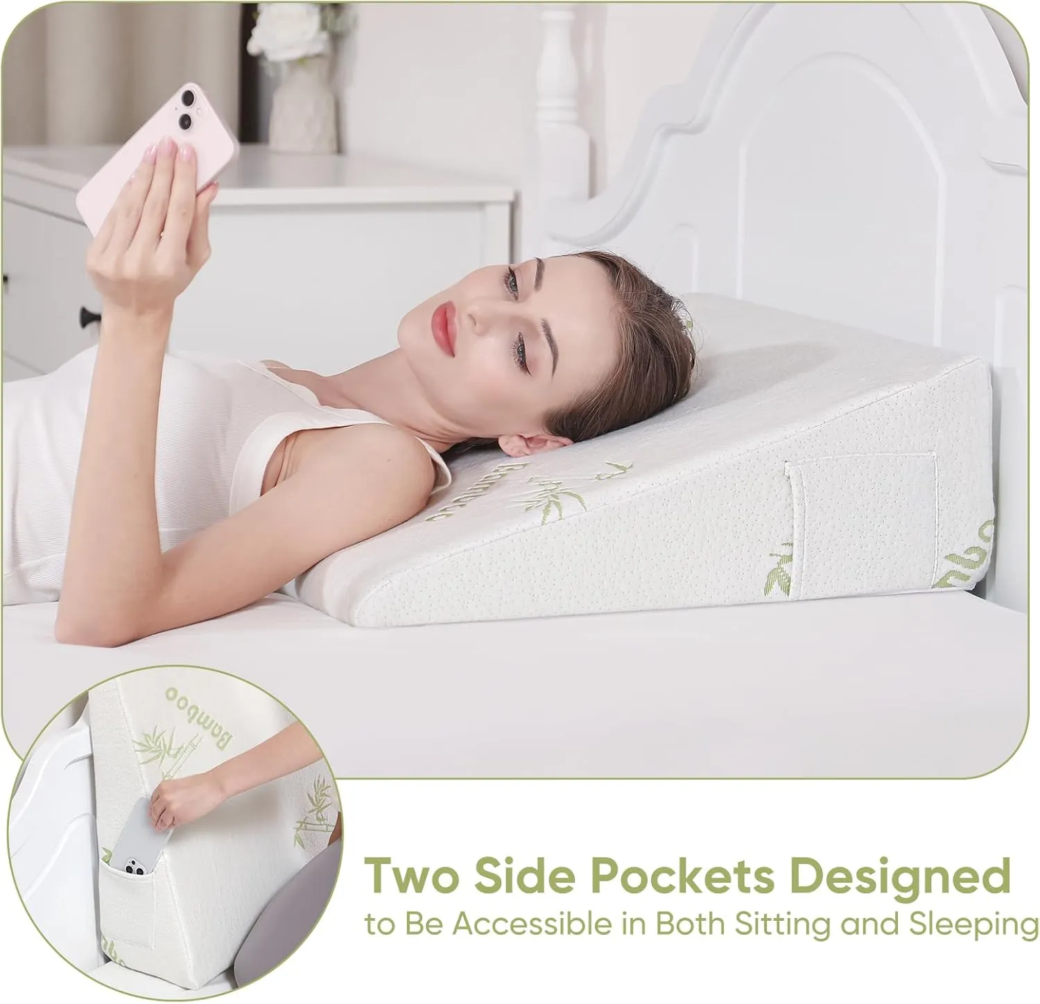 Wedge Pillow for Sleeping After Surgery 7.5" Bed Wedge Pillow with Memory Foam Top, Help with Acid Reflux Heartburn Snore Back Leg Knee Pain, Soft Comfortable, Breathable Machine Wash Cover