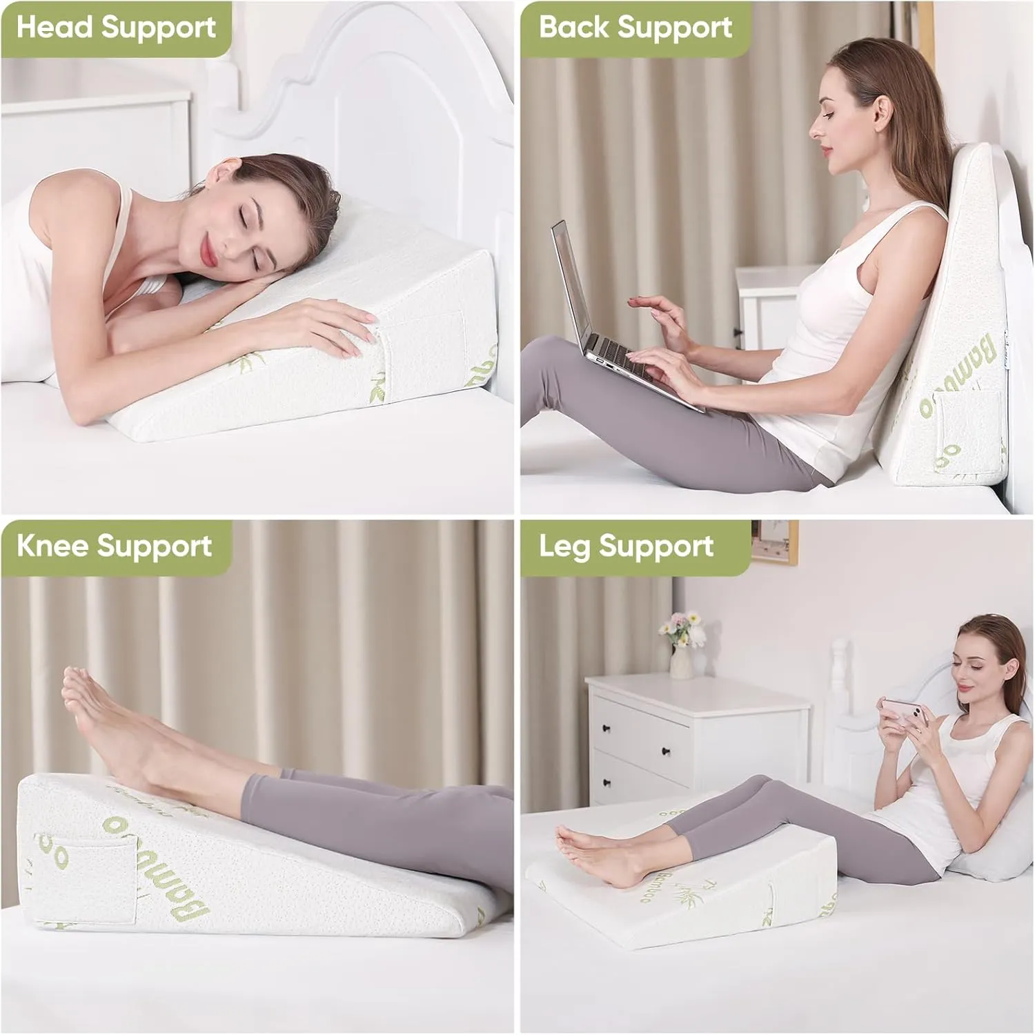 Wedge Pillow for Sleeping After Surgery 7.5" Bed Wedge Pillow with Memory Foam Top, Help with Acid Reflux Heartburn Snore Back Leg Knee Pain, Soft Comfortable, Breathable Machine Wash Cover