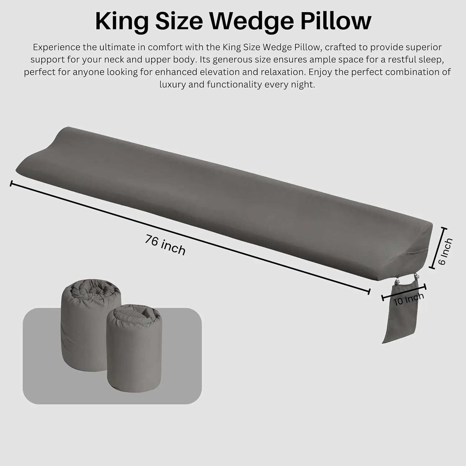 Wedge Pillow Headboard – Plush Headboard Pillow with 2 Side Pockets & 2 Removable Pockets – Compressed Bed Wedge Pillow for Headboard Gap Filling – Soft, Durable, Easy to Use (King)
