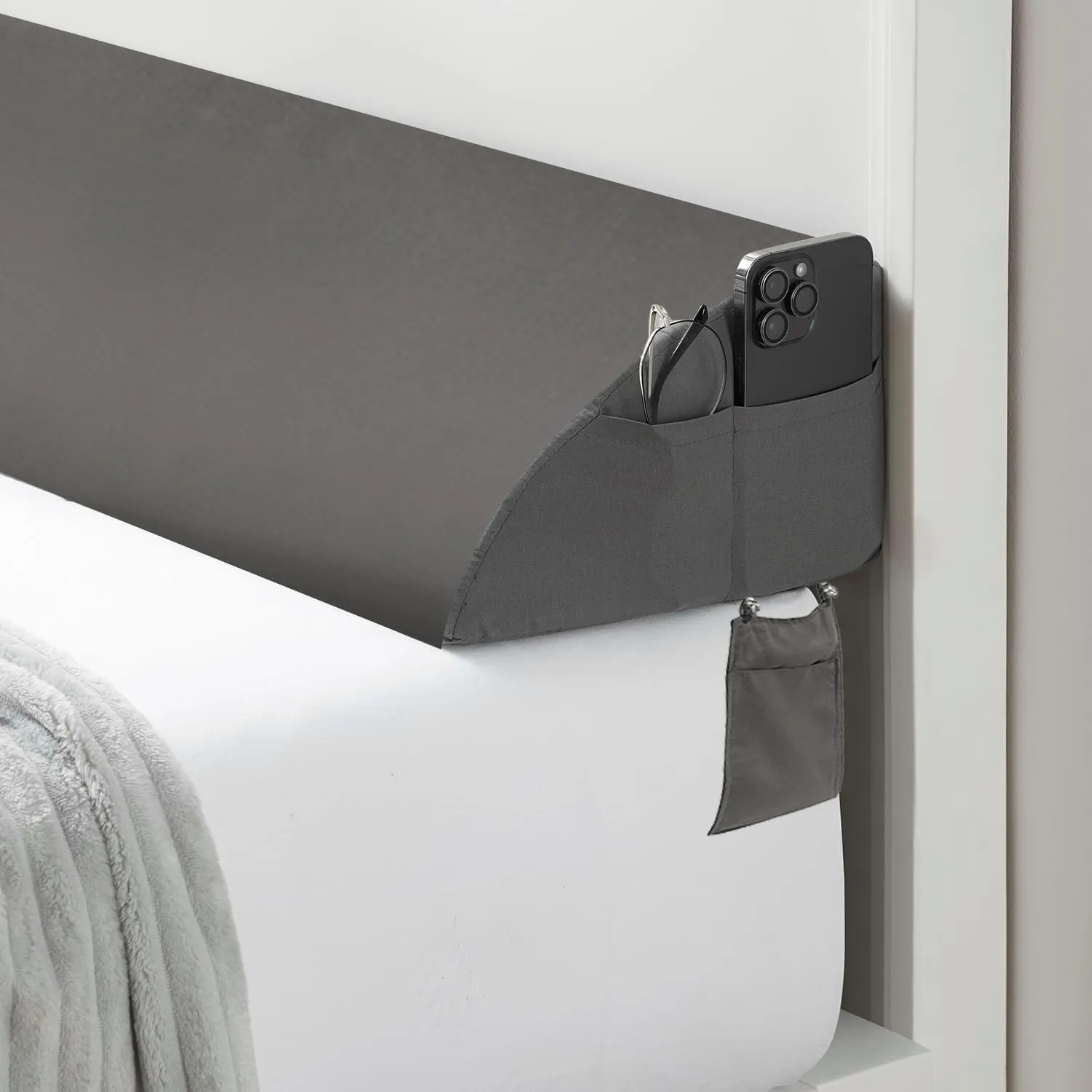 Wedge Pillow Headboard – Plush Headboard Pillow with 2 Side Pockets & 2 Removable Pockets – Compressed Bed Wedge Pillow for Headboard Gap Filling – Soft, Durable, Easy to Use (King)