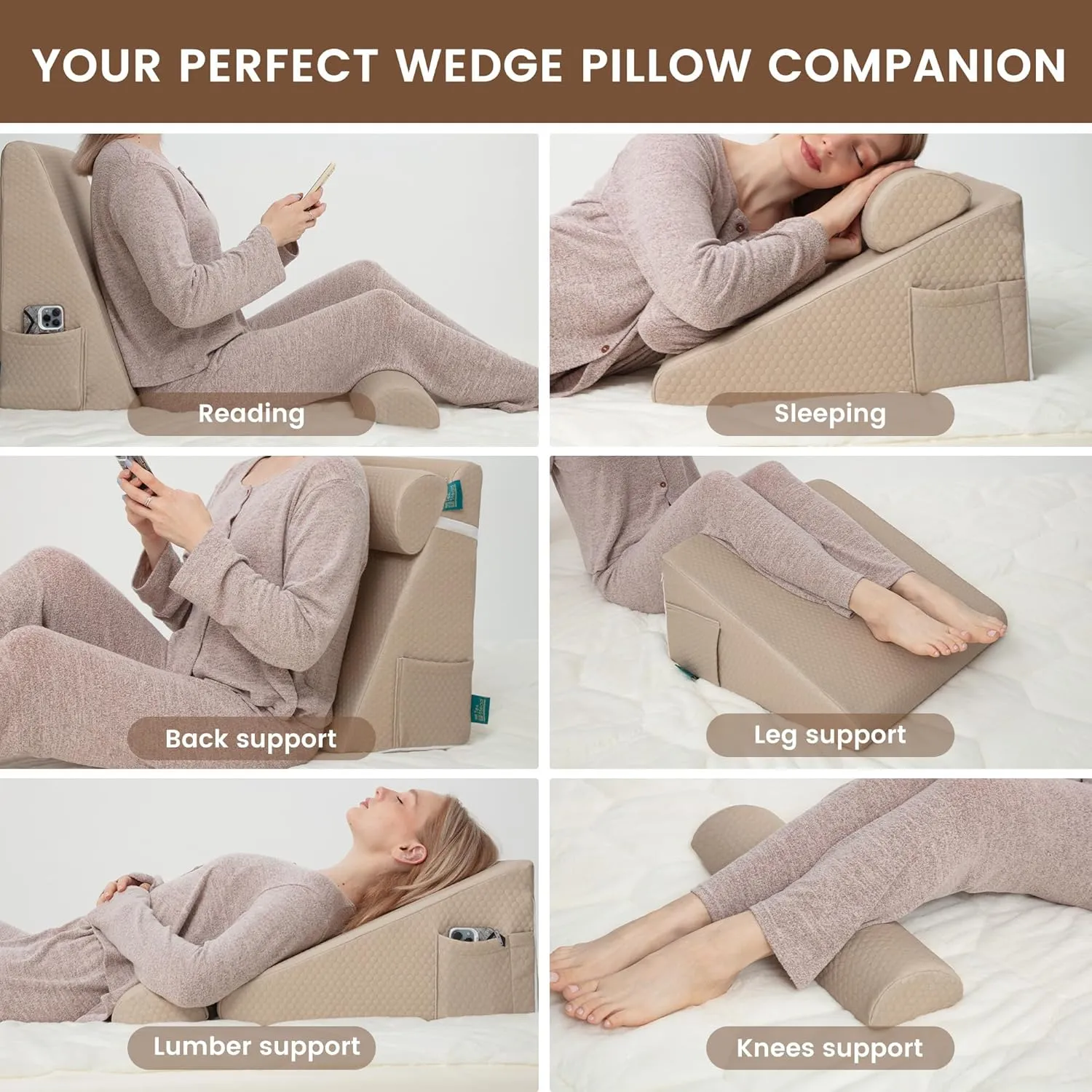 Wedge Pillow with Extra Bolster, Bed Wedge Pillow for Sleep Apnea, Acid Reflux Relief, Back Pain, After Surgery, 30 Degree Wedge Pillow for Sleeping Foam Wedge Cushion for Headboard