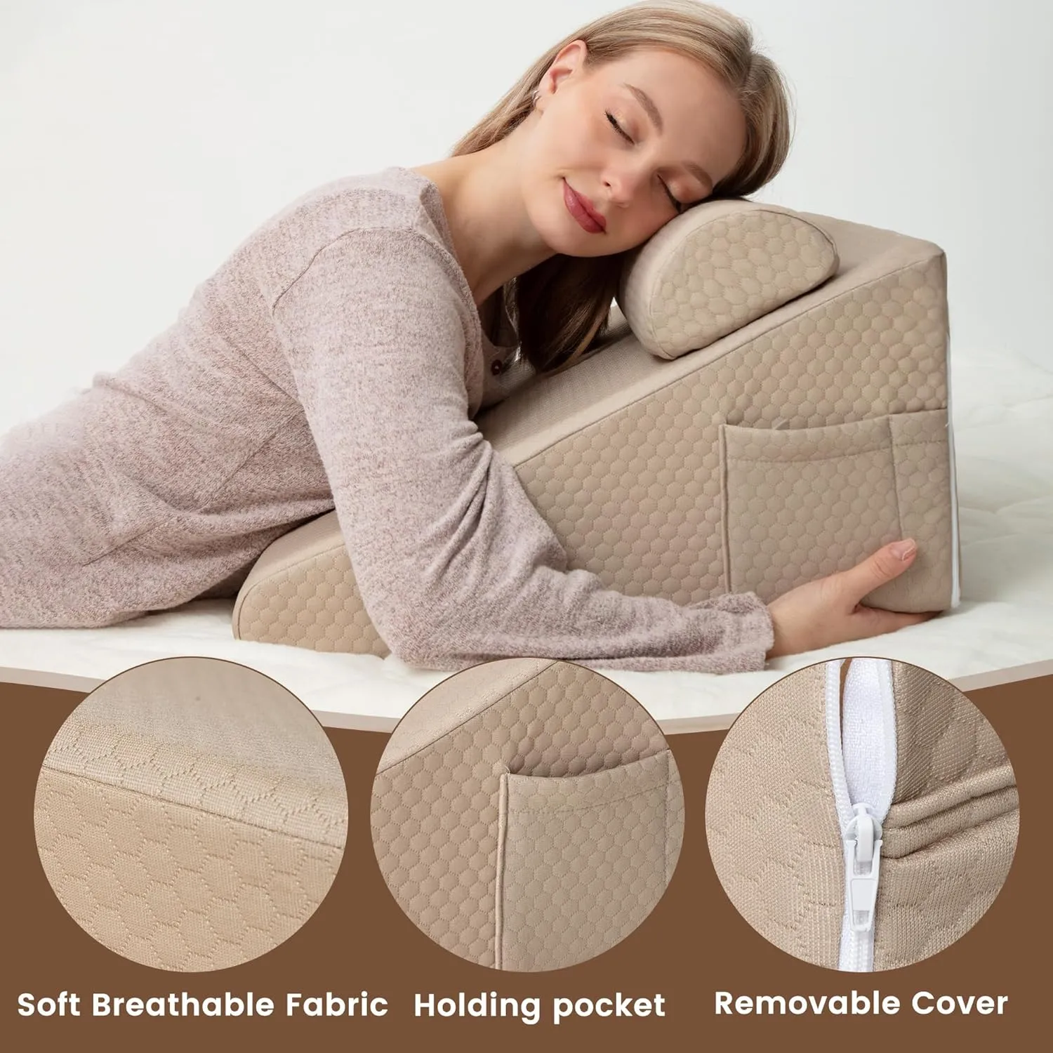 Wedge Pillow with Extra Bolster, Bed Wedge Pillow for Sleep Apnea, Acid Reflux Relief, Back Pain, After Surgery, 30 Degree Wedge Pillow for Sleeping Foam Wedge Cushion for Headboard
