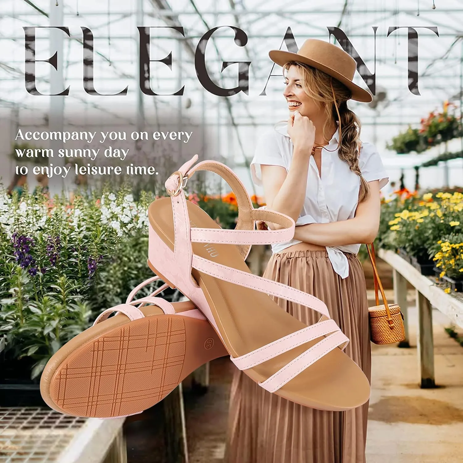Wedge Sandals for Women Dress Elastic Ankle Strap Rhinestone Sandals Summer Comfortable Shoe