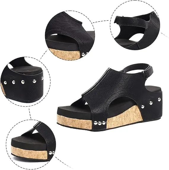 Wedge Sandals for Women Dressy Summer,Women's Open Toe Espadrilles Platform Ankle Strap Comfortable Cork Heeled Wedges Casual Summer Dress Shoes