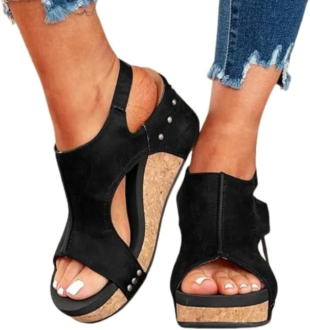 Wedge Sandals for Women Dressy Summer,Women's Open Toe Espadrilles Platform Ankle Strap Comfortable Cork Heeled Wedges Casual Summer Dress Shoes