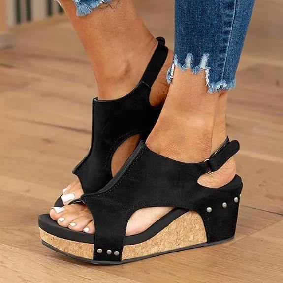 Wedge Sandals for Women Dressy Summer,Women's Open Toe Espadrilles Platform Ankle Strap Comfortable Cork Heeled Wedges Casual Summer Dress Shoes