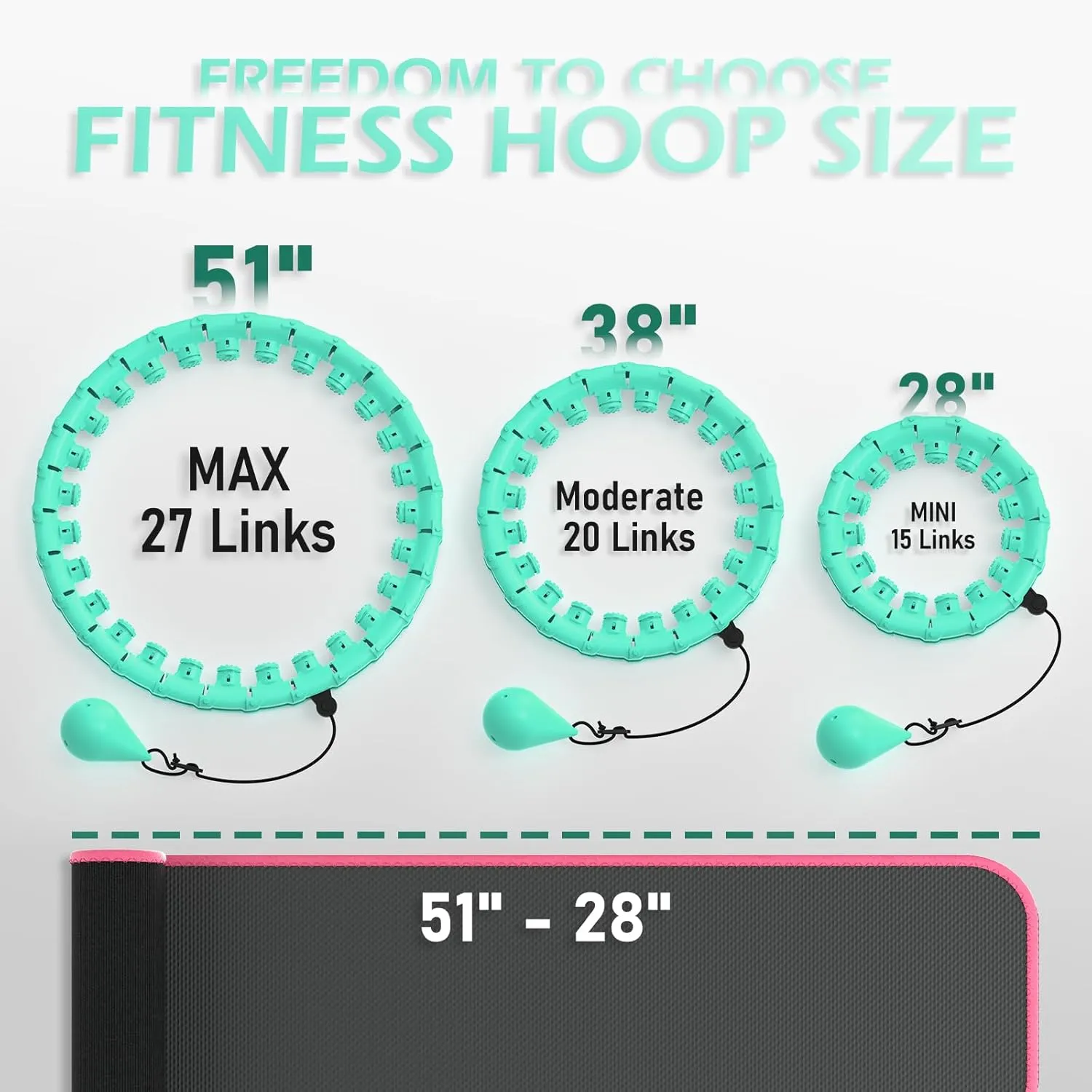 Weighted Hula Circle for Adults Weight Loss, Infinity Fitness Hoop Plus Size 51 Inch with Sweat Belt, Include 27 Detachable Links and Waist Trainer for Women