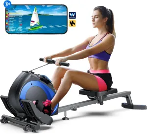 WELLFIT Rowing Machine, Magnetic Rower Machine for Home, Compact Upright Storage Rower for Small Space, 8 Levels Adjustable Resistance, 300lbs Weight Capacity, Works with Kinomap