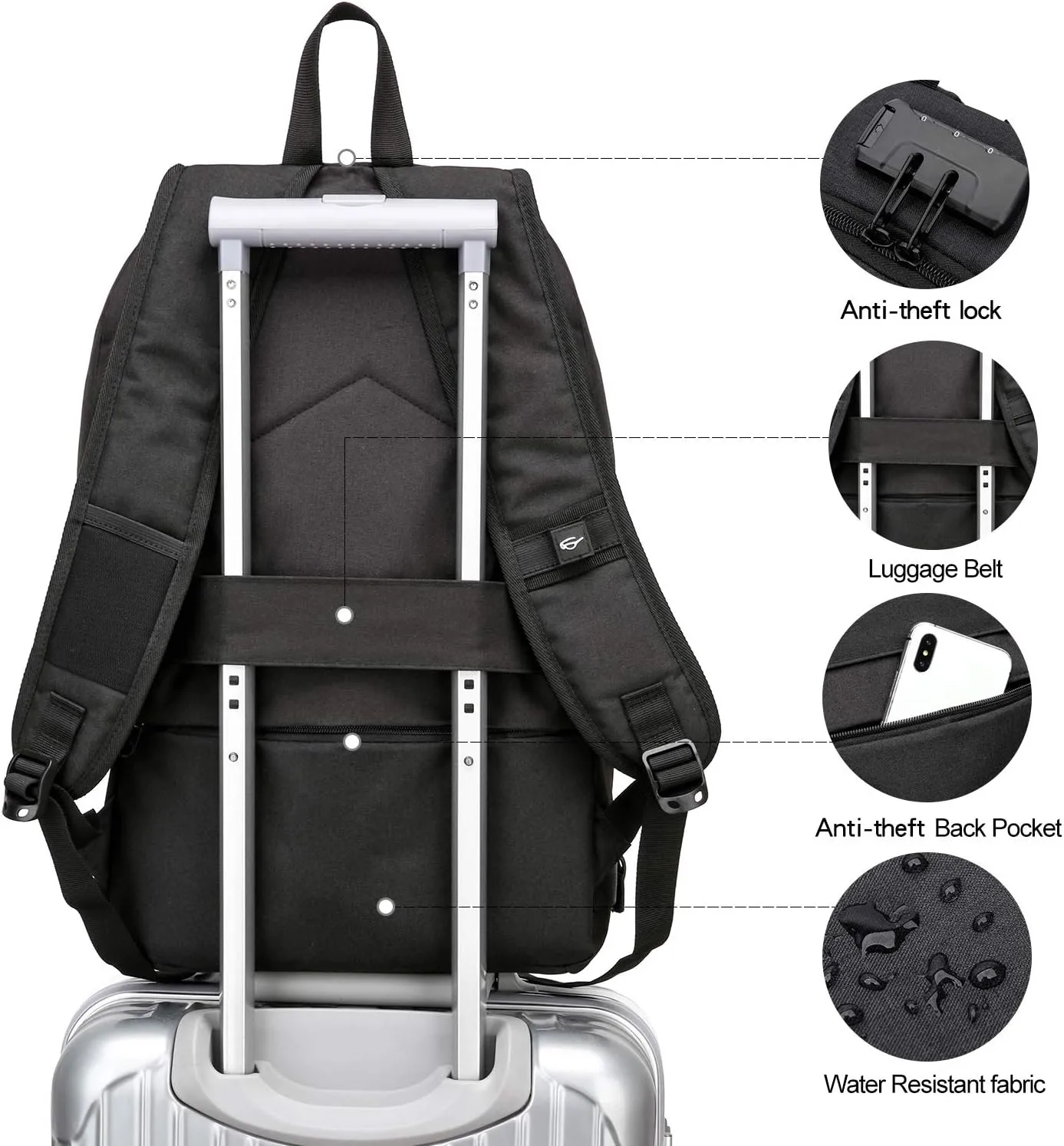 WENIG Anti-Theft Travel Laptop Backpack with USB Charging Port Lock,Water Resistant Slim Work Computer Bag for Men College Bookbags Fits 15.6 Inch Laptop