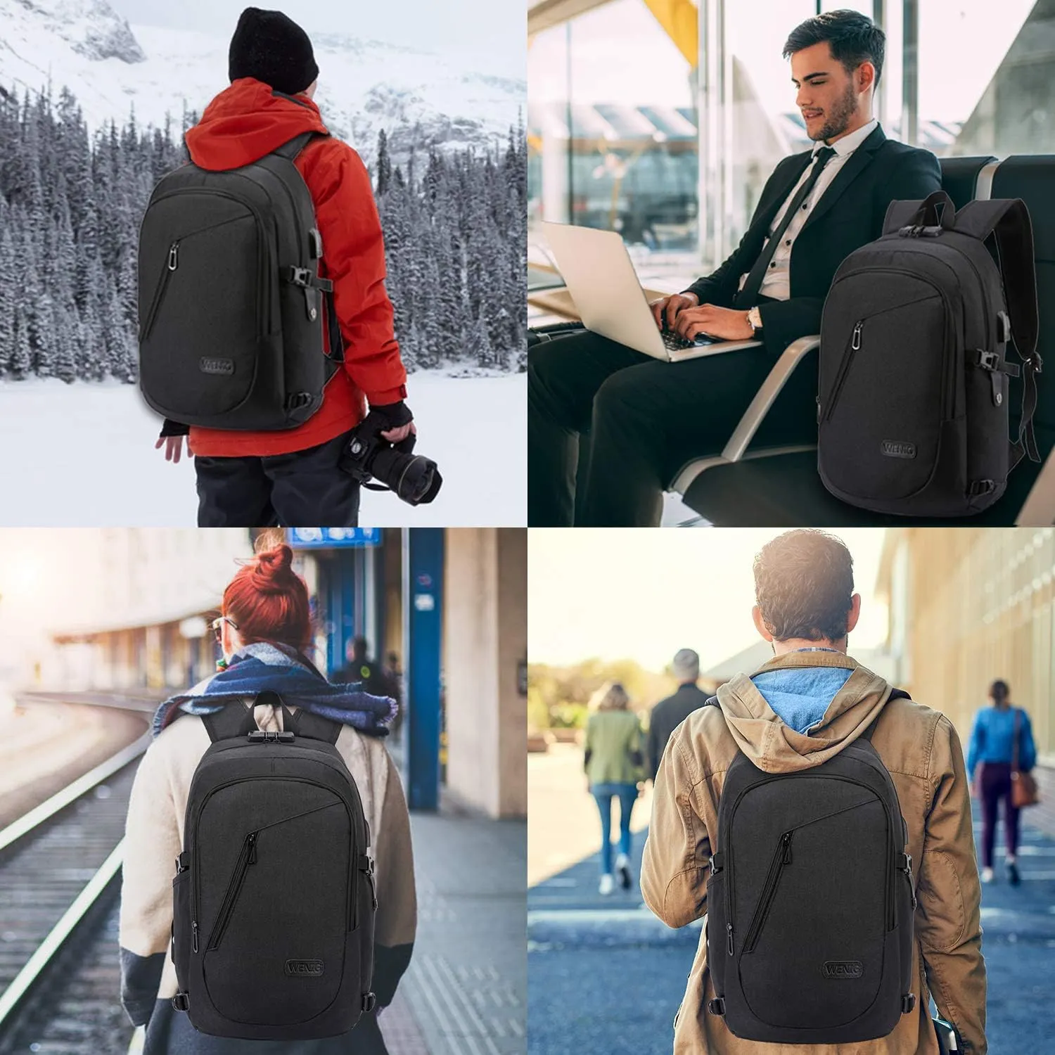 WENIG Anti-Theft Travel Laptop Backpack with USB Charging Port Lock,Water Resistant Slim Work Computer Bag for Men College Bookbags Fits 15.6 Inch Laptop