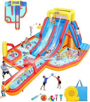 Whubefy 18Ftx14Ft Inflatable Water Slide Park for Kids, Big Waterslide Bounce House with Extra Long Dual Slides, Splash Pool, Deep Pool, 5 Toys, Blow Up Water Slides Inflatables for Kids Backyard Fun