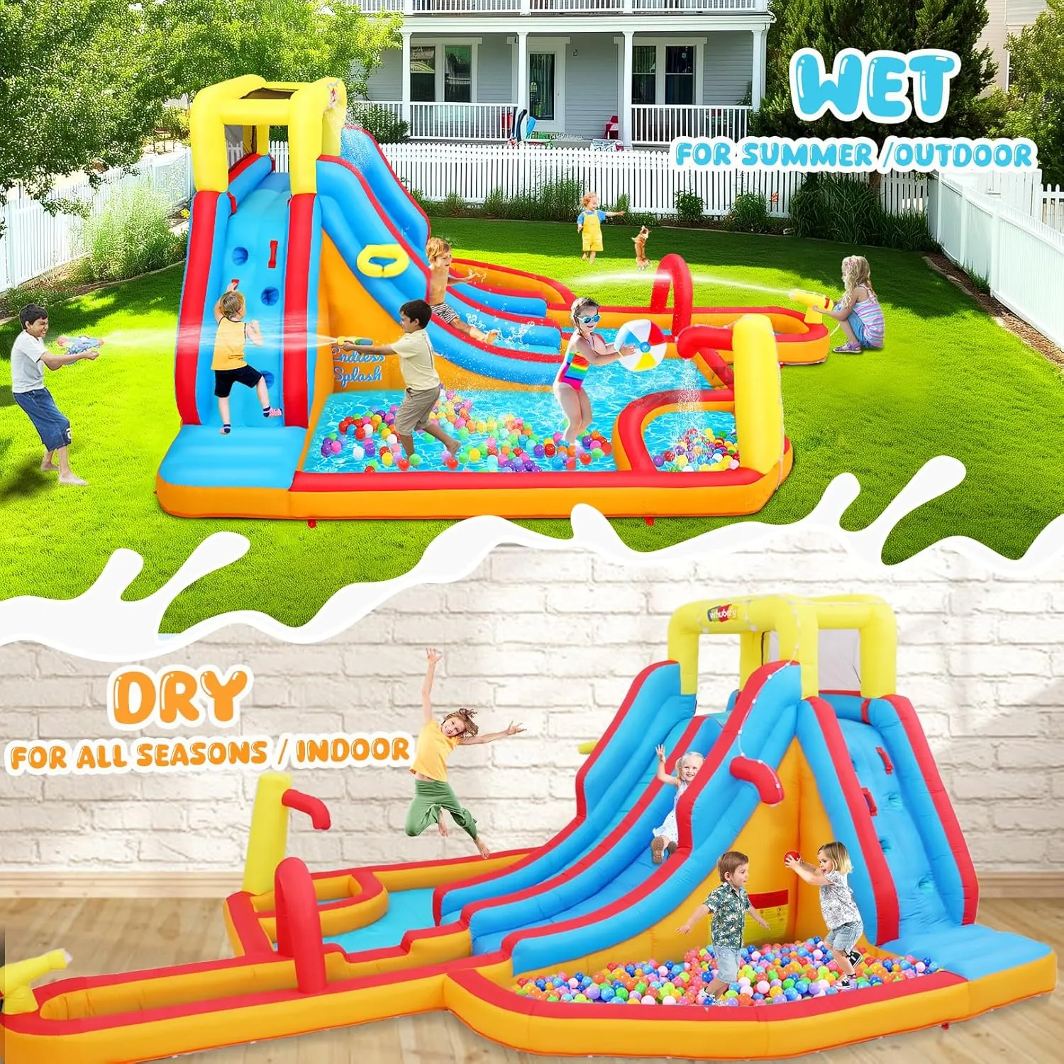 Whubefy 18Ftx14Ft Inflatable Water Slide Park for Kids, Big Waterslide Bounce House with Extra Long Dual Slides, Splash Pool, Deep Pool, 5 Toys, Blow Up Water Slides Inflatables for Kids Backyard Fun
