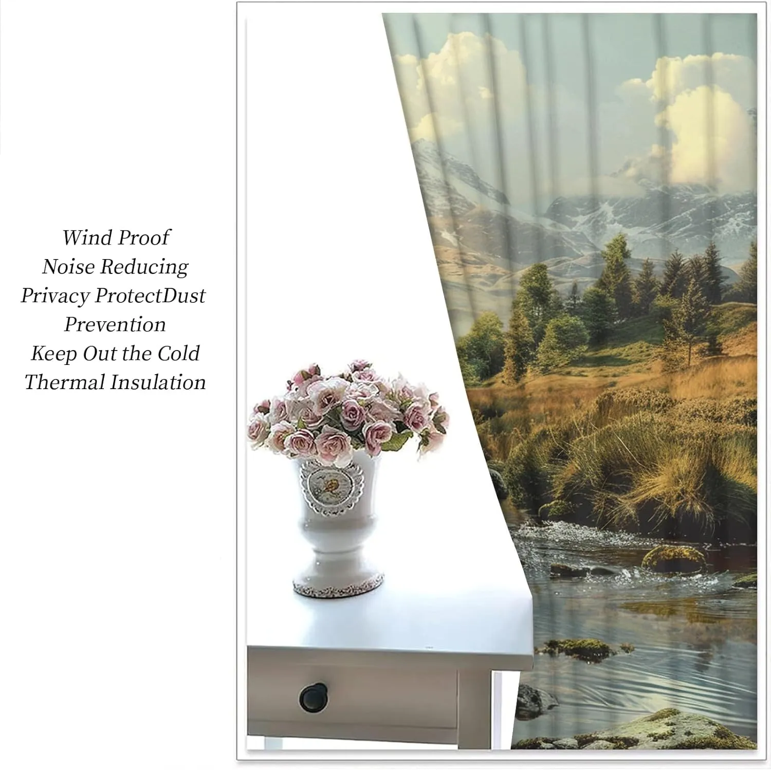 Wild Highland Cattle Curtains Outdoor Natural Scenery Grassland Animals Bedroom Drapes 63 Inch Length Alpine Forest Stream Light Blocking Curtains for Kitchen Office Living Room