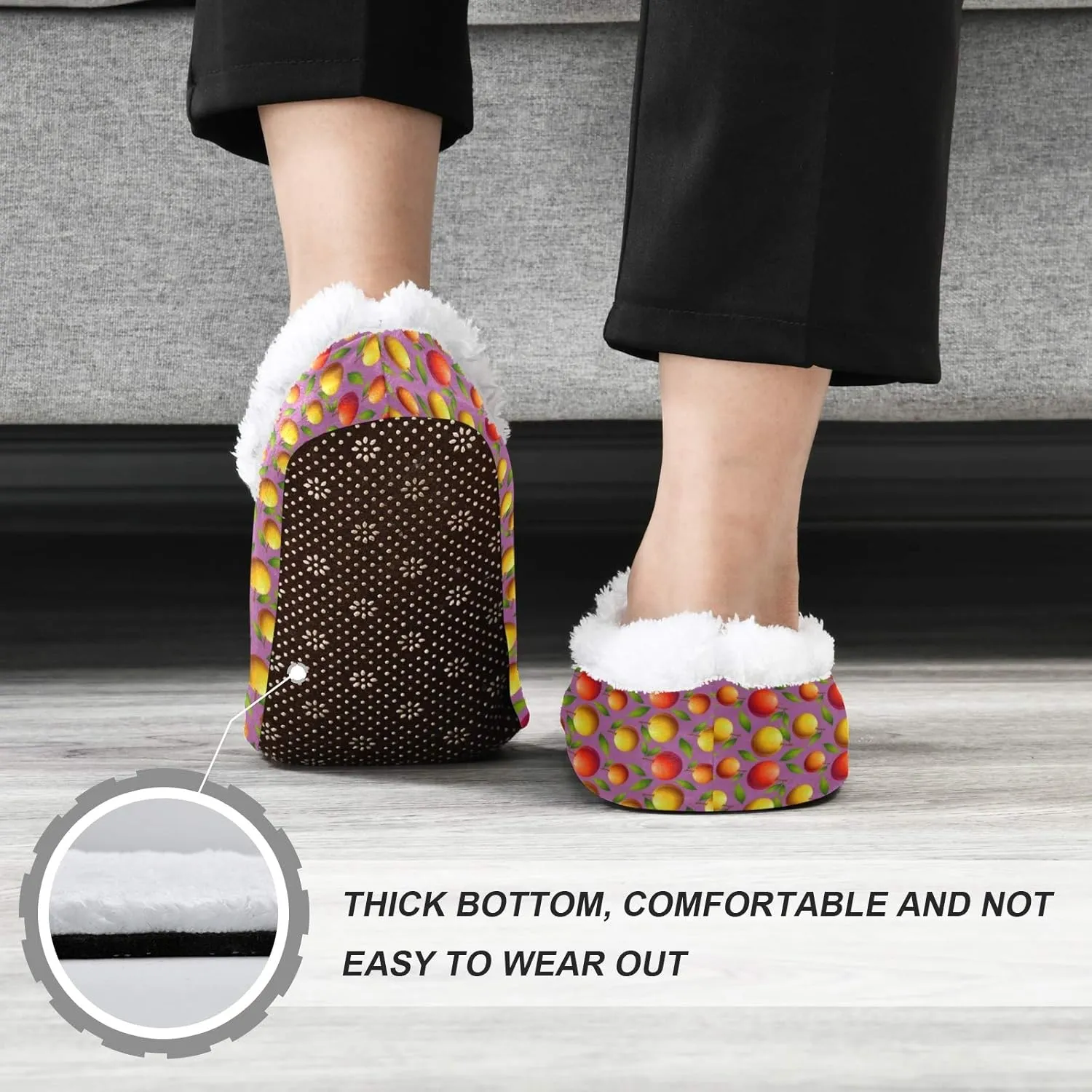 Winter House Slippers for Women/Men with Abstract Fruits Pattern Orange Element Cozy Fleece Slippers
