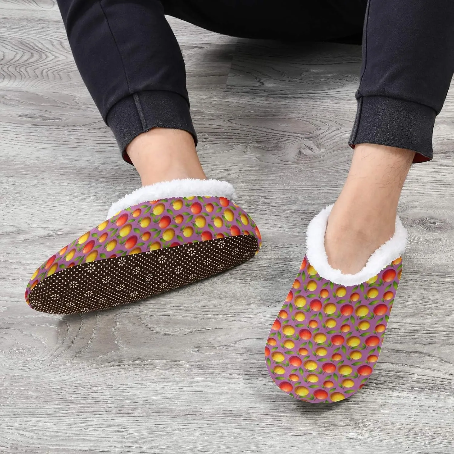 Winter House Slippers for Women/Men with Abstract Fruits Pattern Orange Element Cozy Fleece Slippers