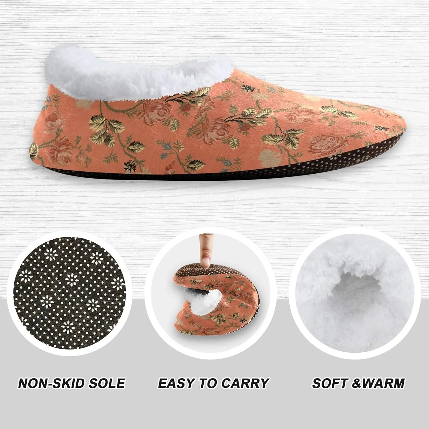 Winter House Slippers for Women/Men with Ancient Fabric Element Cozy Fleece Slippers