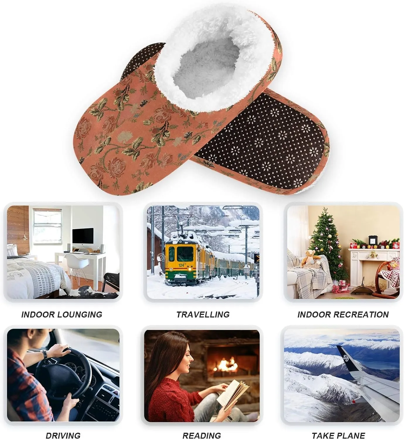 Winter House Slippers for Women/Men with Ancient Fabric Element Cozy Fleece Slippers