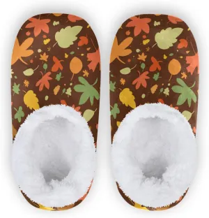 Winter House Slippers for Women/Men with Autumn Leaves Seamless Element Cozy Fleece Slippers